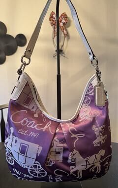 Y2K Coach Horse And Carriage Purple Sateen Hobo Shoulder Bag